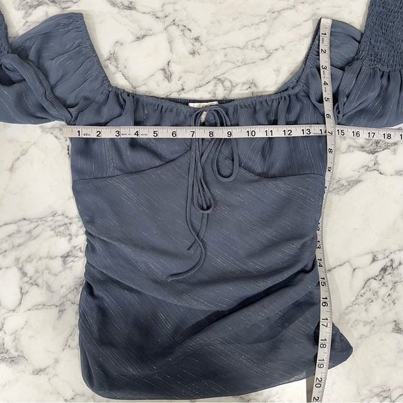 Wayf Chiffon Top Puffed Sleeve Metallic Fairy Whimsy Goth Smocked Milkmaid 6 - Picture 11 of 13